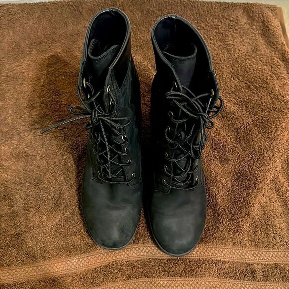 Timberland Black Nubuck Heel Combat Boots Sz 10 - Picture 5 of 8